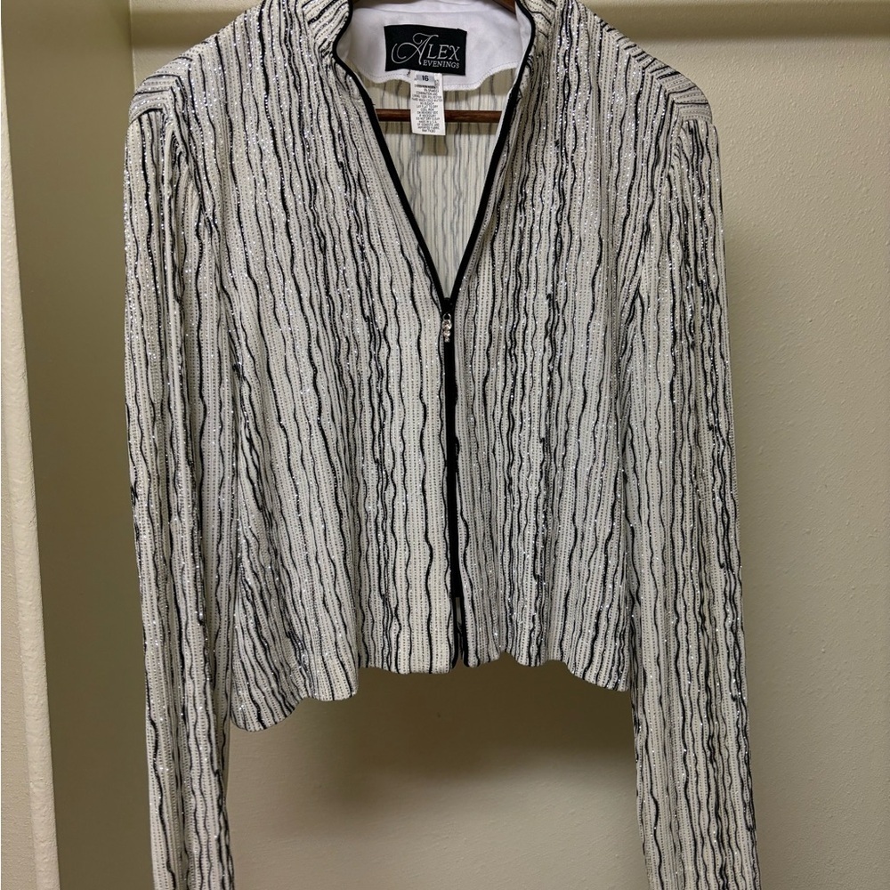 A'lex Evenings zip up top. Sparkly